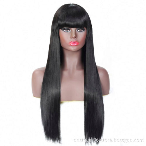 MYZER straight hair heat-resistant cheap artificial wig, 26-inch soft artificial wig in various colors, brown artificial wig
